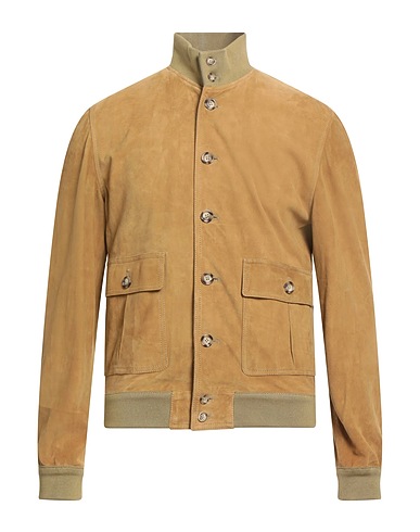 VALSTAR COATS & JACKETS Khaki 100% Goat skin, Acrylic, Wool, Polyamide, Elastane