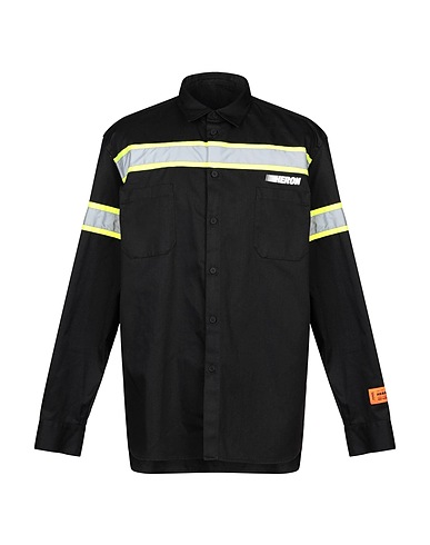 HERON PRESTON Shirts Black 65% Polyester, 35% Cotton, Polyurethane