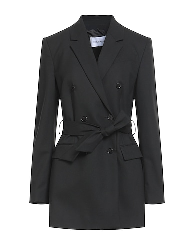 CALVIN KLEIN Blazer FLANNEL DB BELTED
 Black 65% Polyester, 33% Viscose, 2% Elastane