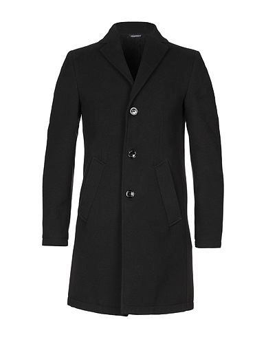 GREY DANIELE ALESSANDRINI Coat Black 87% Polyester, 12% Viscose, 1% Elastane