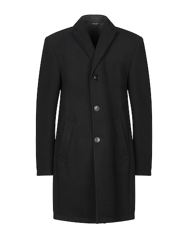 GREY DANIELE ALESSANDRINI Coat Black 78% Polyester, 20% Viscose, 2% Elastane