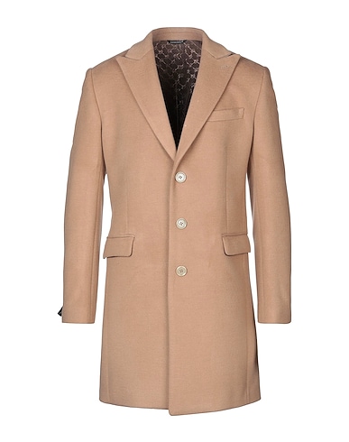 DANIELE ALESSANDRINI Coat Camel 92% Polyester, 8% Viscose