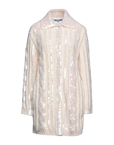 MOSCHINO Full-length jacket Ivory 40% Acrylic, 36% Alpaca wool, 15% Wool, 9% Polyamide, PVC - Polyvinyl chloride