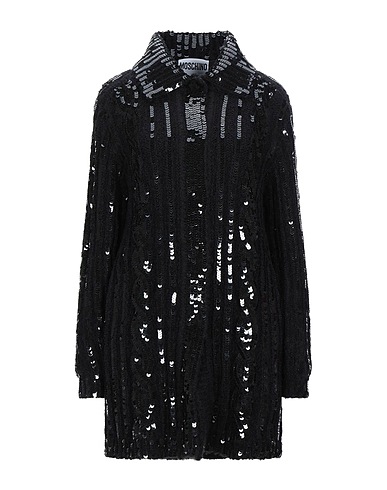 MOSCHINO Full-length jacket Black 40% Acrylic, 36% Alpaca wool, 15% Wool, 9% Polyamide, PVC - Polyvinyl chloride