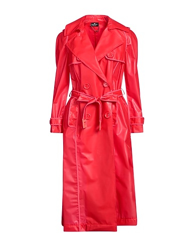 ELISABETTA FRANCHI Double breasted pea coat Tomato red 100% Polyurethane, Polyester