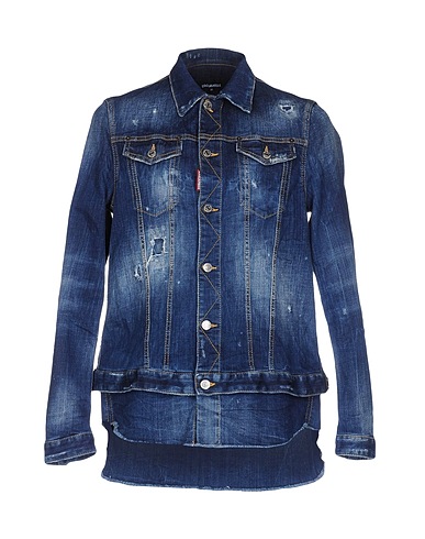 DSQUARED2 Denim jacket Blue 98% Cotton, 2% Elastane, Cow leather, Zinc, Copper
