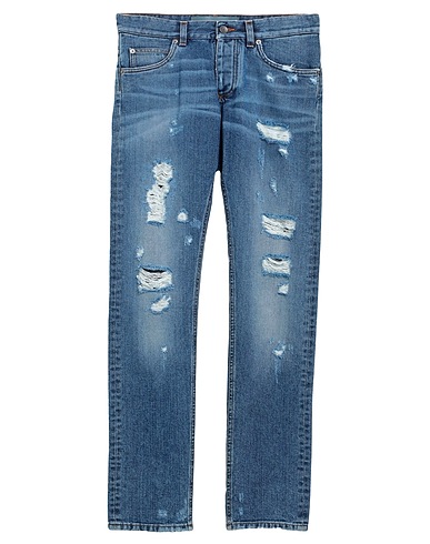 DOLCE&GABBANA Denim pants Blue 100% Cotton, Cow leather