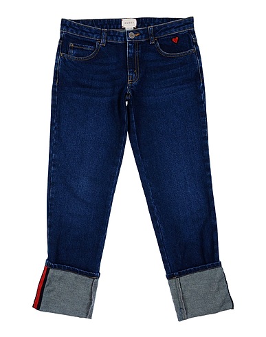 GUCCI Denim trousers Blue 100% Cotton, Calfskin