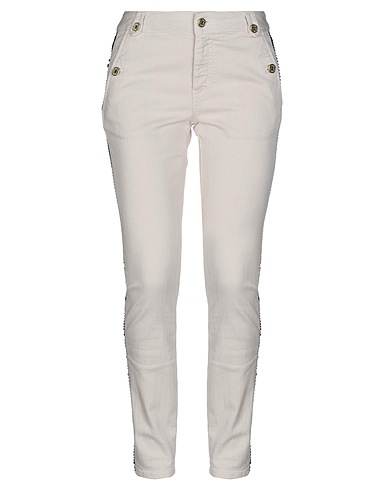 JUST CAVALLI Denim pants Ivory 98% Cotton, 2% Elastane, Cow leather