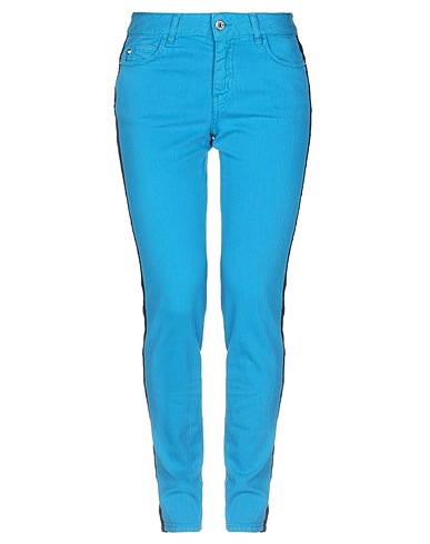 JUST CAVALLI Denim trousers Turquoise 98% Cotton, 2% Elastane, Calfskin