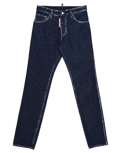 DSQUARED2 Denim pants Blue 100% Cotton, Cow leather