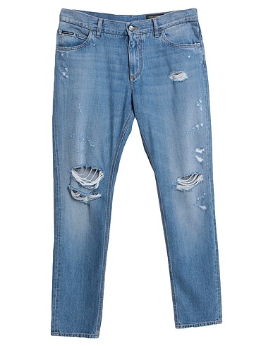 DOLCE&GABBANA Denim trousers Blue 60% Cotton, 40% Lyocell, Brass, Calfskin