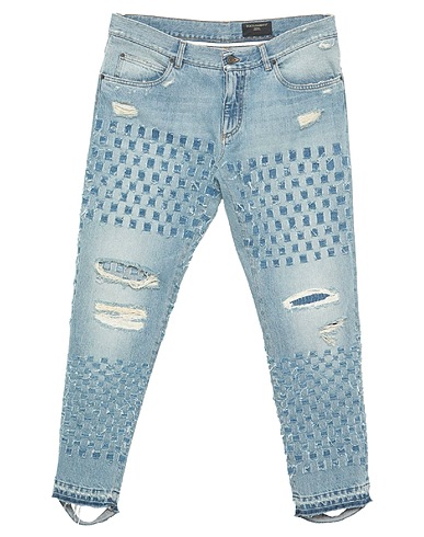 DOLCE&GABBANA Denim pants Blue 100% Cotton, Cow leather