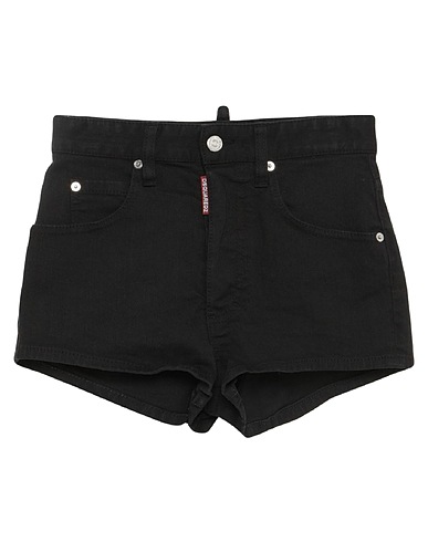 DSQUARED2 Denim shorts Black 98% Cotton, 2% Elastane, Cow leather
