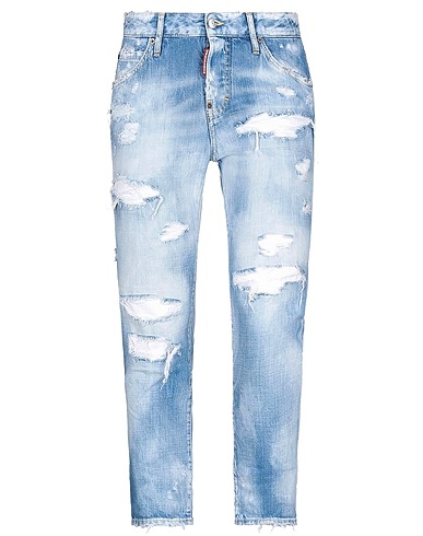 DSQUARED2 Denim trousers Blue 100% Cotton, Cow leather