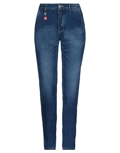 MANUEL RITZ Denim trousers Blue 65% Cotton, 35% Linen