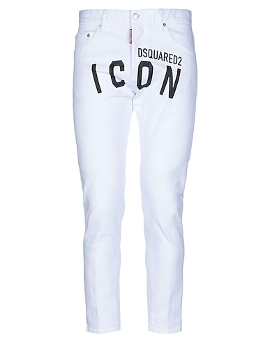 DSQUARED2 Denim pants ICON White 98% Cotton, 2% Elastane, Bovine leather