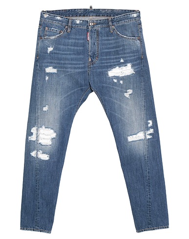 DSQUARED2 Denim trousers Blue 100% Cotton, Cow leather