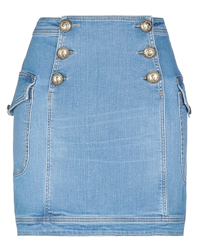 ELISABETTA FRANCHI Denim skirt Blue 98% Cotton, 2% Elastane, Bovine leather