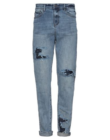 Val Kristopher 15cm Logo Destroyed Cotton Denim Jeans In Blue