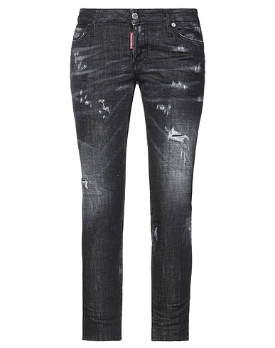DSQUARED2 Denim trousers Black 98% Cotton, 2% Elastane, Cow leather