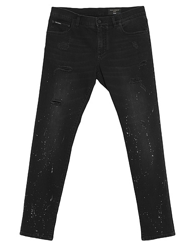 DOLCE&GABBANA Denim trousers Black 98% Cotton, 2% Elastane, Zamak, Bovine leather