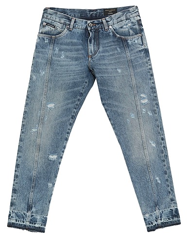 DOLCE&GABBANA Denim trousers Blue 100% Cotton, Zamak, Calfskin