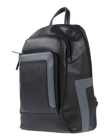 PIQUADRO Backpacks Black Bovine leather, Nylon, Polyester