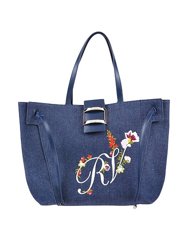 ROGER VIVIER Handbag Blue Textile fibres, Soft Leather