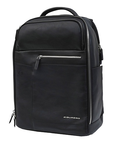 PIQUADRO Rucksacks Black Bovine leather, Nylon