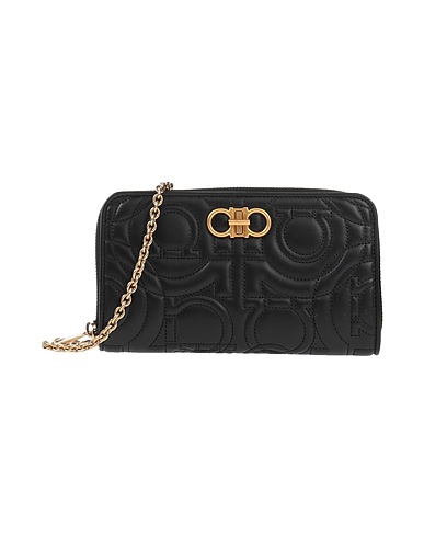 FERRAGAMO Across-body bag Black Calfskin, Textile fibres