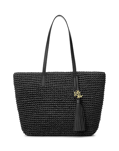 LAUREN RALPH LAUREN ショルダーバッグ CROCHET-STRAW MEDIUM WHITNEY TOTE
 ブラック 不織布 100% / ポリウレタン