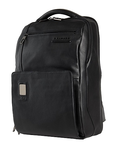 PIQUADRO Rucksacks Black Bovine leather, Aluminium, ABS - Acrylonitrile Butadiene Styrene, Polypropylene, Polyurethane