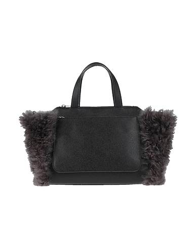 VALEXTRA Handbag Black Leather, Shearling