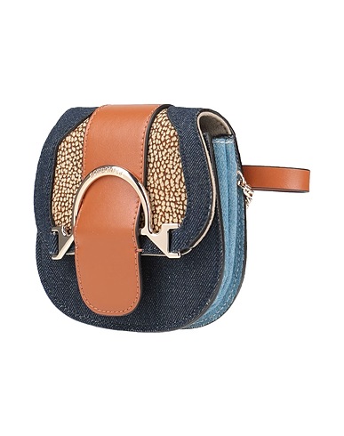 BORBONESE Belt Bags Blue 100% Cotton, Leather