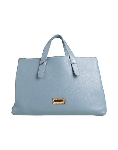 BORBONESE Handbag Light blue Leather, PVC - Polyvinyl chloride, Cotton, Polyester