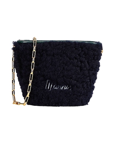 MARNI Across-body bag Midnight blue 100% Shearling, Cow leather, Brass