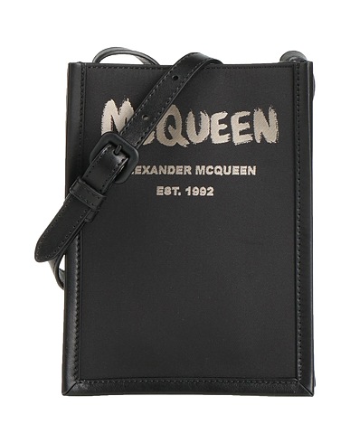 MCQUEEN Across-body bag Black Soft Leather, Textile fibres