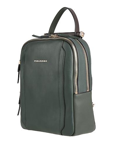 PIQUADRO Rucksacks Dark green Bovine leather, EVA (Ethylene - Vinyl - Acetate), Nylon, Polyester, Metal