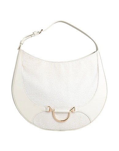 BORBONESE Handbag Off white 100% Polyester, Soft Leather