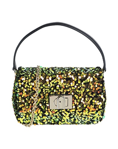 FURLA Handbag Yellow 38% Cotton, 32% PET (Polyethylene terephthalate), 30% Calfskin