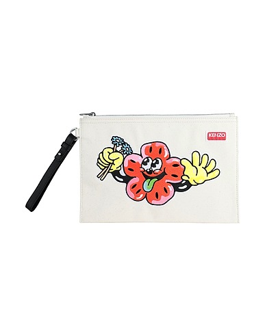KENZO Borsa a mano Avorio 100% Cotone, Pelle di bovino