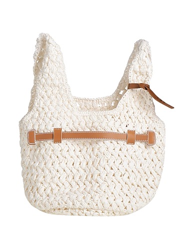 ANITA BILARDI Borsa a mano Off white 100% Rafia naturale, Pelle di vitello