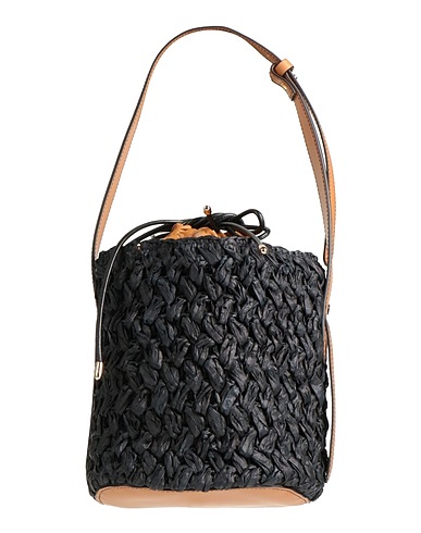 ANITA BILARDI Shoulder bag Black Paper, Synthetic raffia, Leather