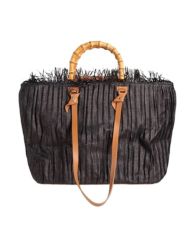 ANITA BILARDI Handbag Black 100% Polyamide, Leather, Bamboo