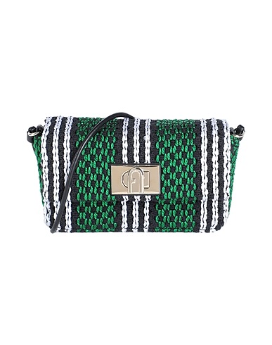 FURLA Across-body bag Green 41% Polyamide, 34% Recycled cotton, 10% Polyester, 10% Other Fibres, 5% Soft Leather