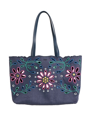 CHLOÉ Shoulder bag Midnight blue 100% Linen, Calfskin