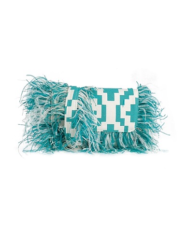 LA MILANESA Borsa a tracolla Turchese Fibre tessili, Piuma