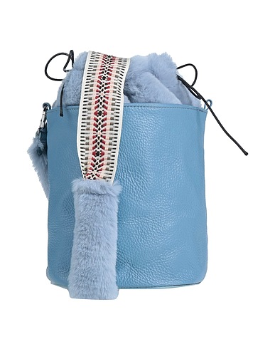 ANITA BILARDI Borsa a tracolla Blu chiaro 100% Pelle di bovino, Cotone, Poliestere