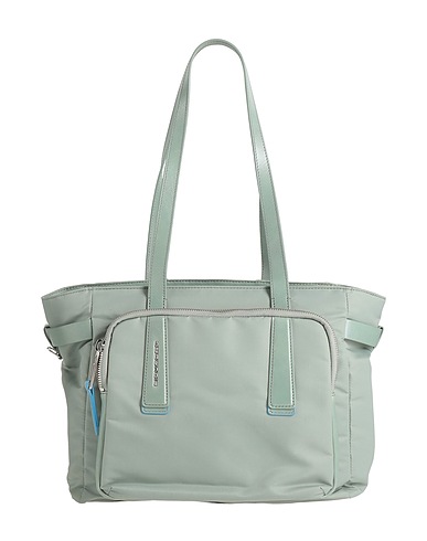 PIQUADRO Borsa a spalla Verde salvia 100% Nylon riciclato, Pelle di bovino